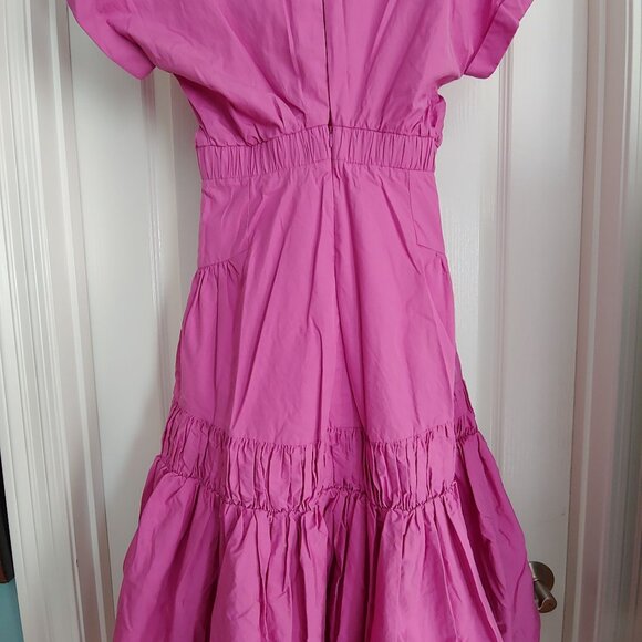 Silvia Tcherassi Fuchsia Designer Garden Party Resort Wear Tiered Chic Dress M - Picture 11 of 15